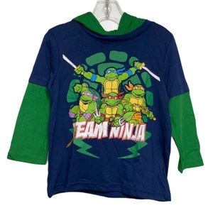 TMNT Classic Blue Green Long Sleeved Graphic Hoodie Toddler Size 3T NEW